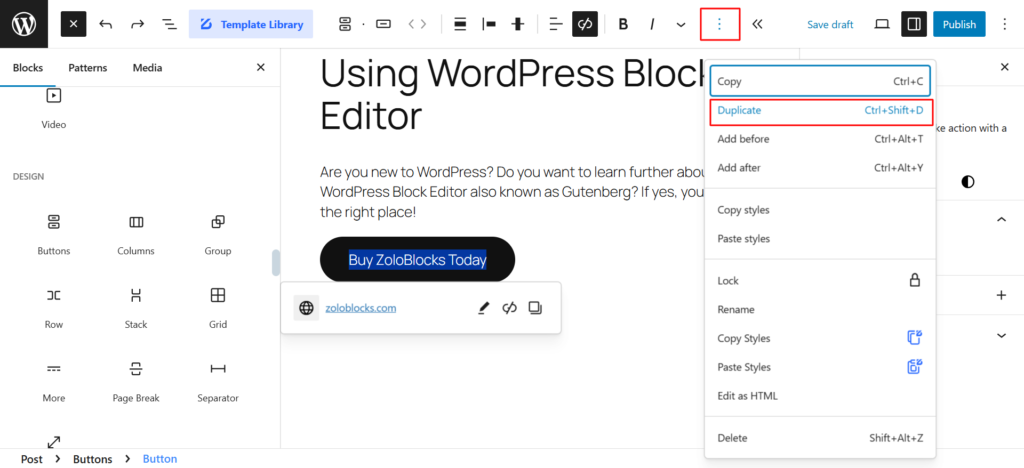 Duplicating Blocks in WordPress Block Editor