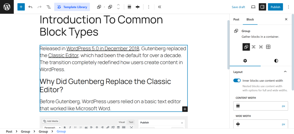 Applying Global Styling to Grouped Blocks in Gutenberg Builder