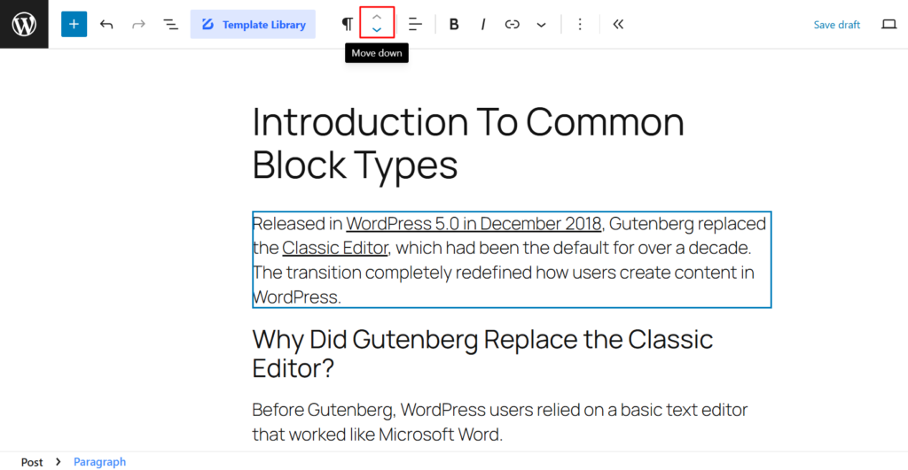 Moving and Rearranging Blocks in WordPress Block Editor