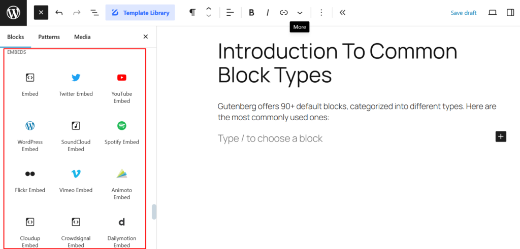 Embed Blocks in WordPress Block Editor