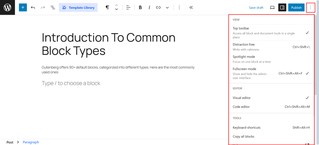 Using Block Toolbar and Setting Sidebar in WordPress Block Editor