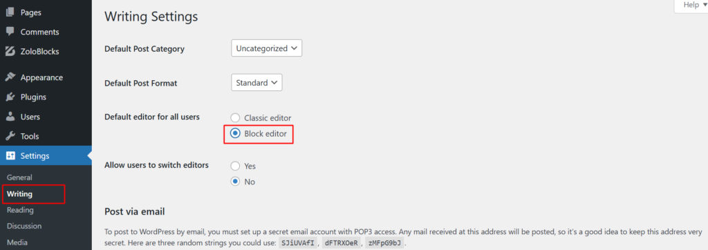 Enabling the use of WordPress Block Editor on a website
