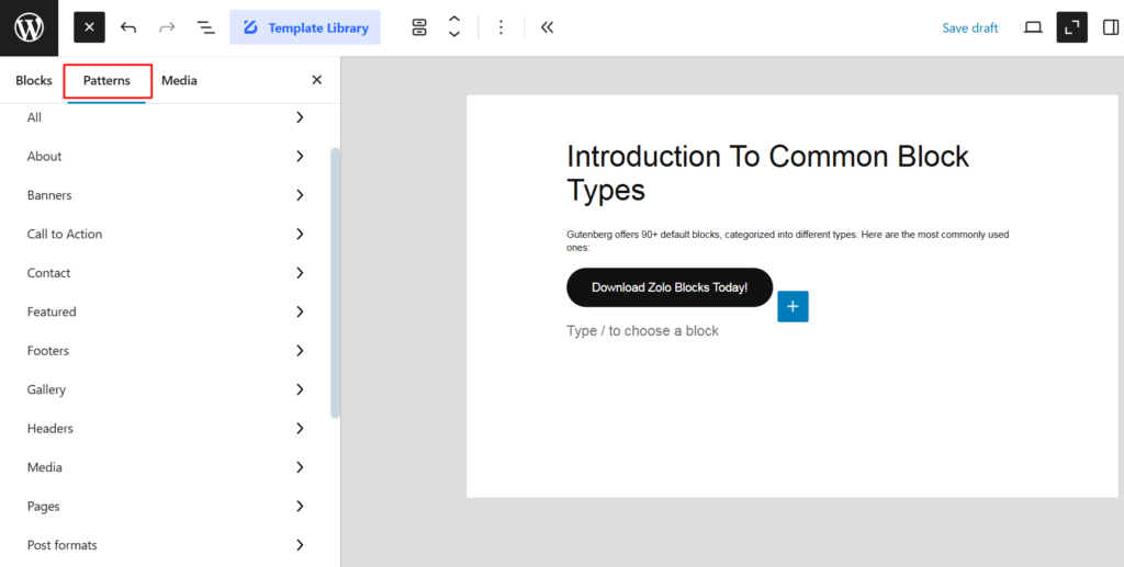 Block Patterns in WordPress Block Editor