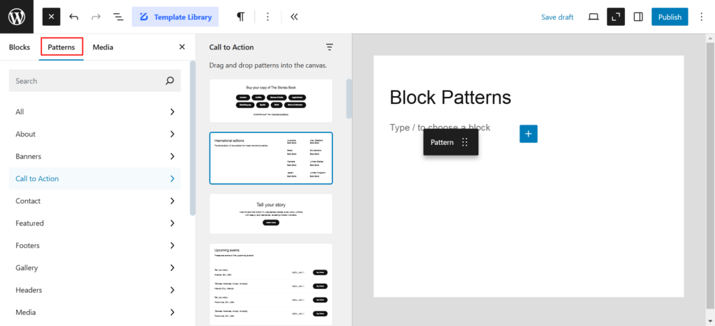 Insert Block Patterns in WordPress Block Editor