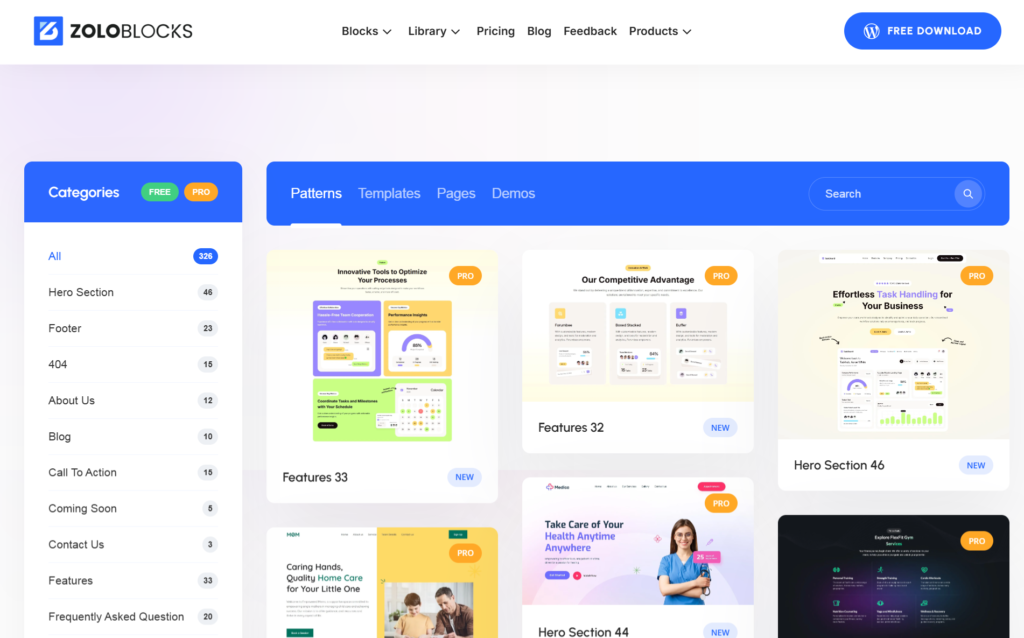 Pre Built Templates in Gutenberg Builder