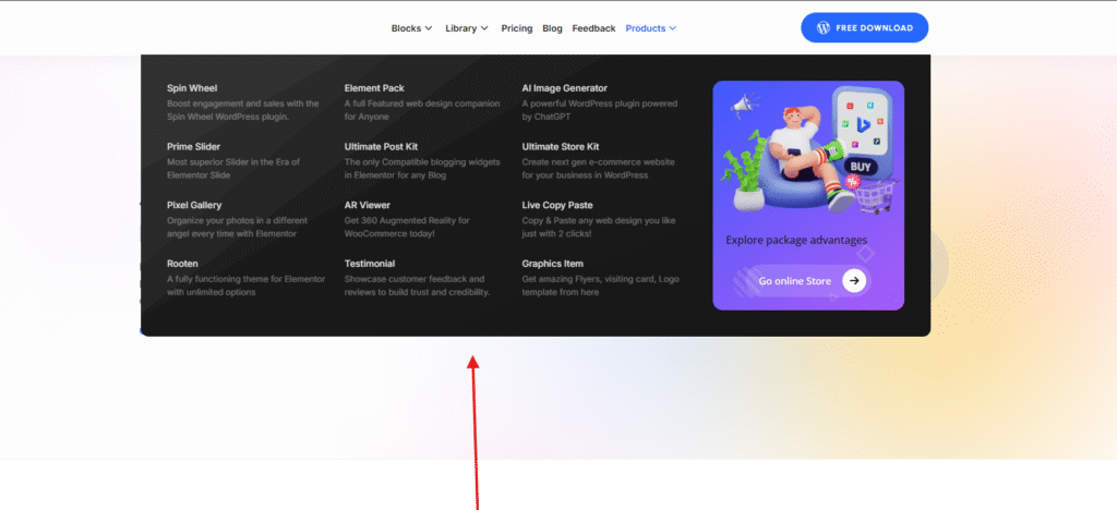 Mega menu in WordPress example 2
