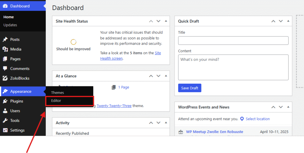 Access the Site Editor