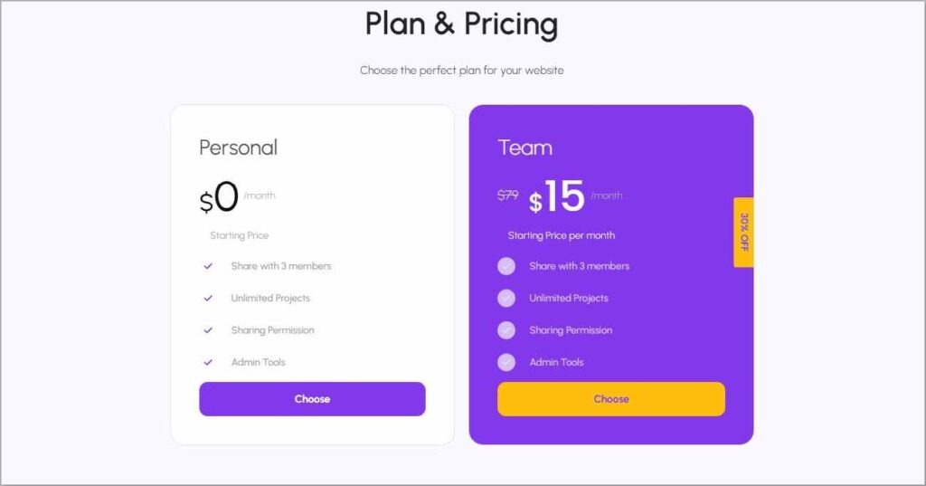 Pricing Table