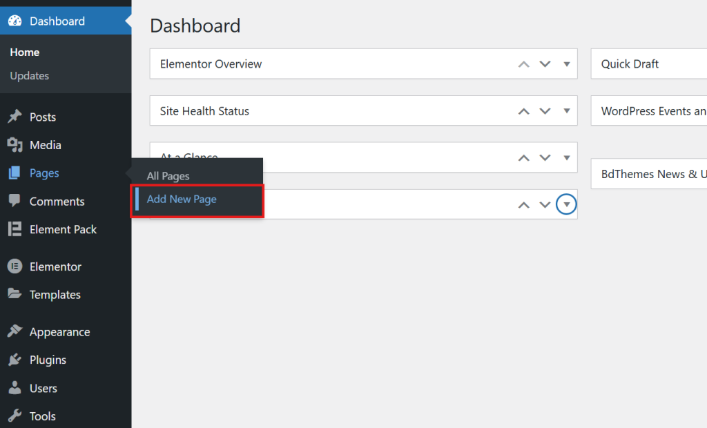 In your dashboard, go to Pages > Add New Page.