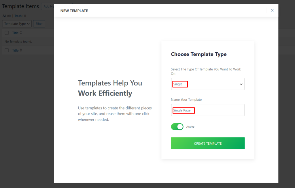 single page template
