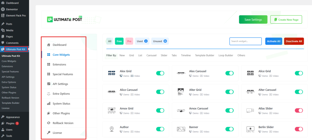 Ultimate Post Kit dashboard