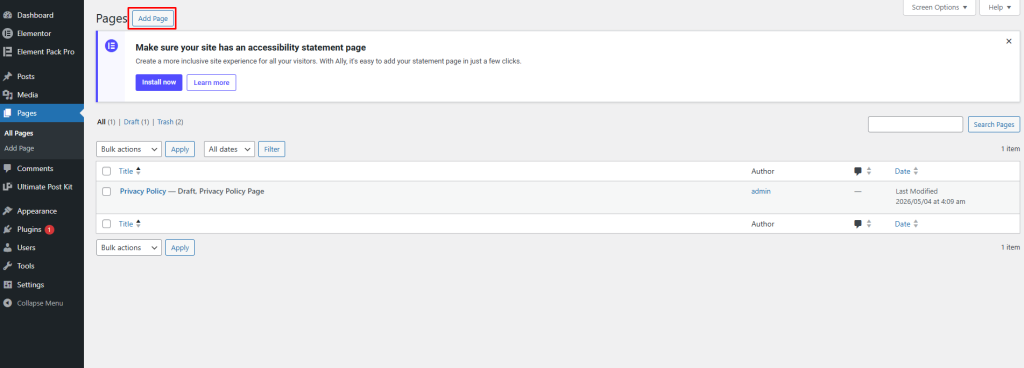 Add Page button